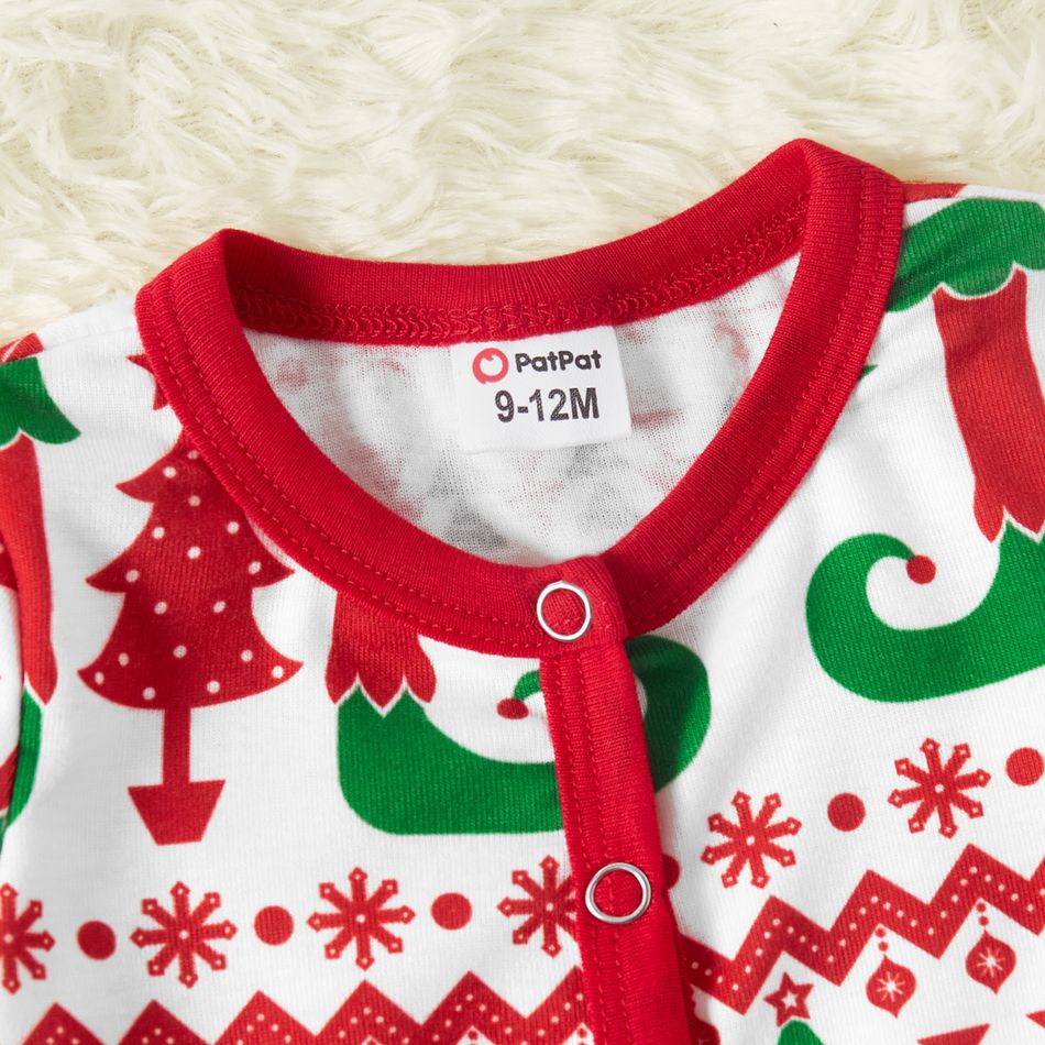 Christmas Elf and Letter Print Snug Fit Red Family Matching Long-sleeve Pajamas Sets Red/White big image 11