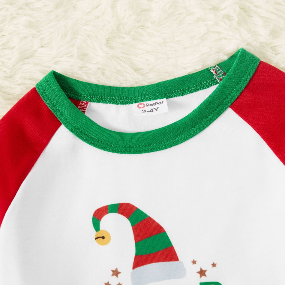 Christmas Elf and Letter Print Snug Fit Red Family Matching Long-sleeve Pajamas Sets Red/White big image 9