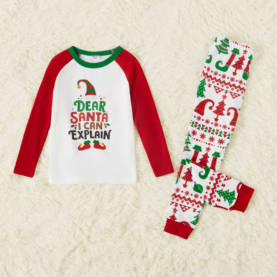 Christmas Elf and Letter Print Snug Fit Red Family Matching Long-sleeve Pajamas Sets Red/White big image 8
