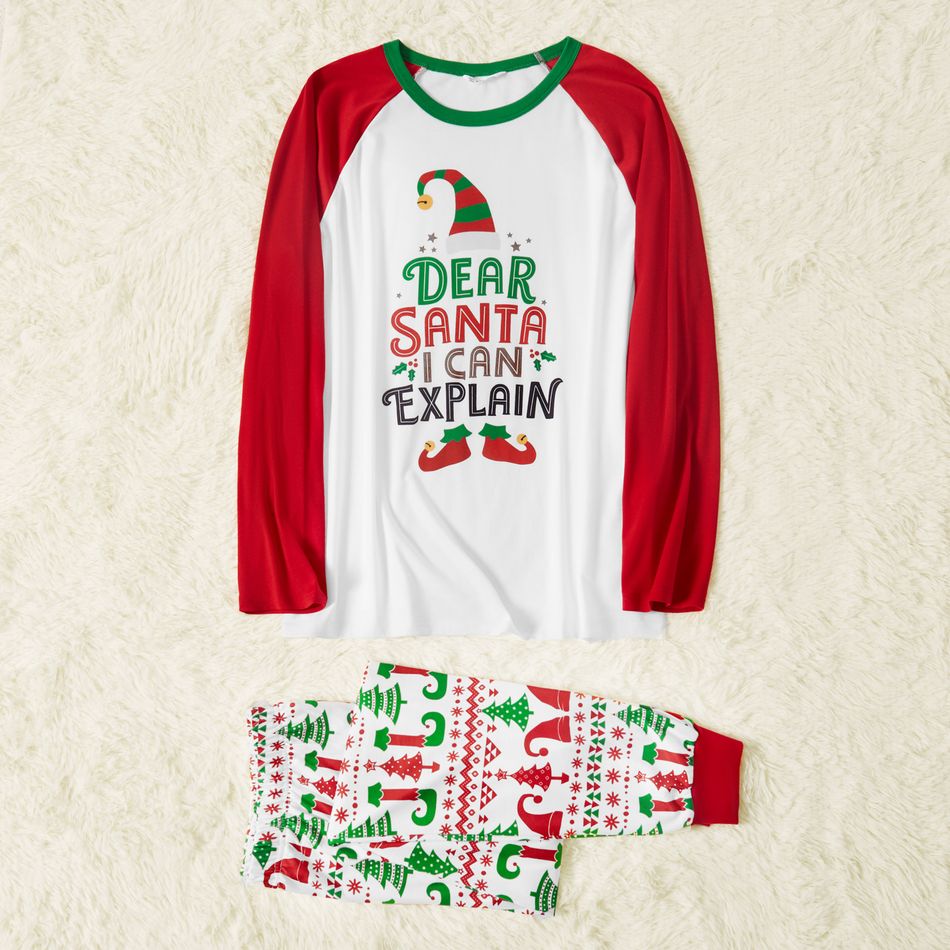 Christmas Elf and Letter Print Snug Fit Red Family Matching Long-sleeve Pajamas Sets Red/White big image 4
