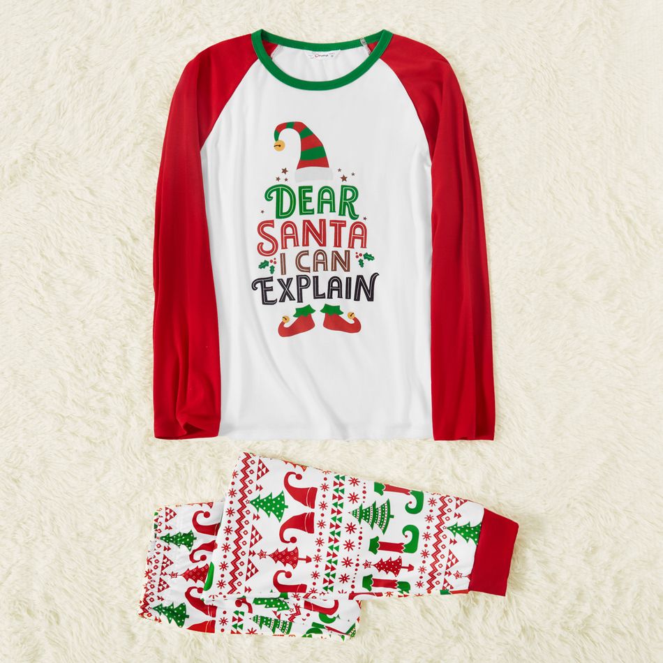 Christmas Elf and Letter Print Snug Fit Red Family Matching Long-sleeve Pajamas Sets Red/White big image 2