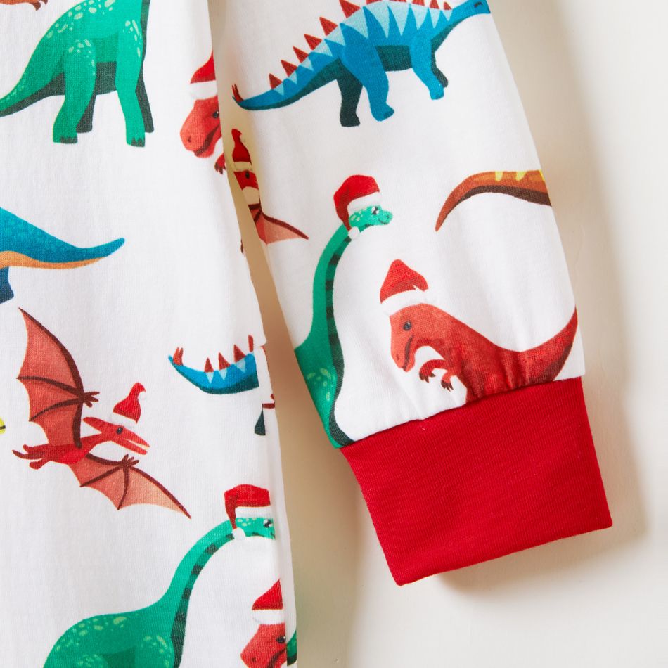 Christmas Dinosaur Print Family Matching Long-sleeve Hooded Onesies Pajamas Sets (Flame Resistant) Multi-color big image 15