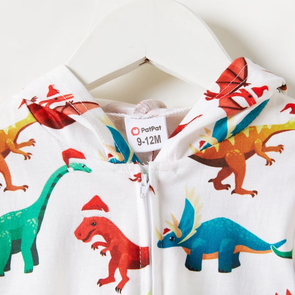 Christmas Dinosaur Print Family Matching Long-sleeve Hooded Onesies Pajamas Sets (Flame Resistant) Multi-color big image 14