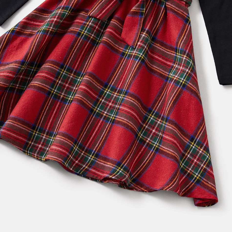 Red Plaid Print Long-sleeve Family Matching Sets(Plaid Splicing Black Belted Dresses) Red big image 12