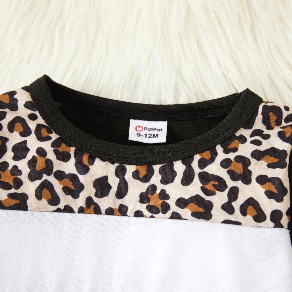 2pcs Baby Girl Leopard Splicing Color Block Long-sleeve Sweatshirts and Trousers Set Black big image 2