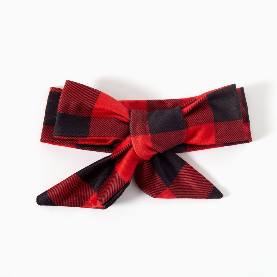 Family Matching Red Plaid Splicing Short-sleeve Belted Dresses and Polo Shirts Sets Color block big image 10