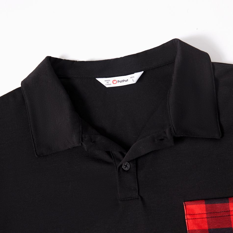 Family Matching Red Plaid Splicing Short-sleeve Belted Dresses and Polo Shirts Sets Color block big image 13