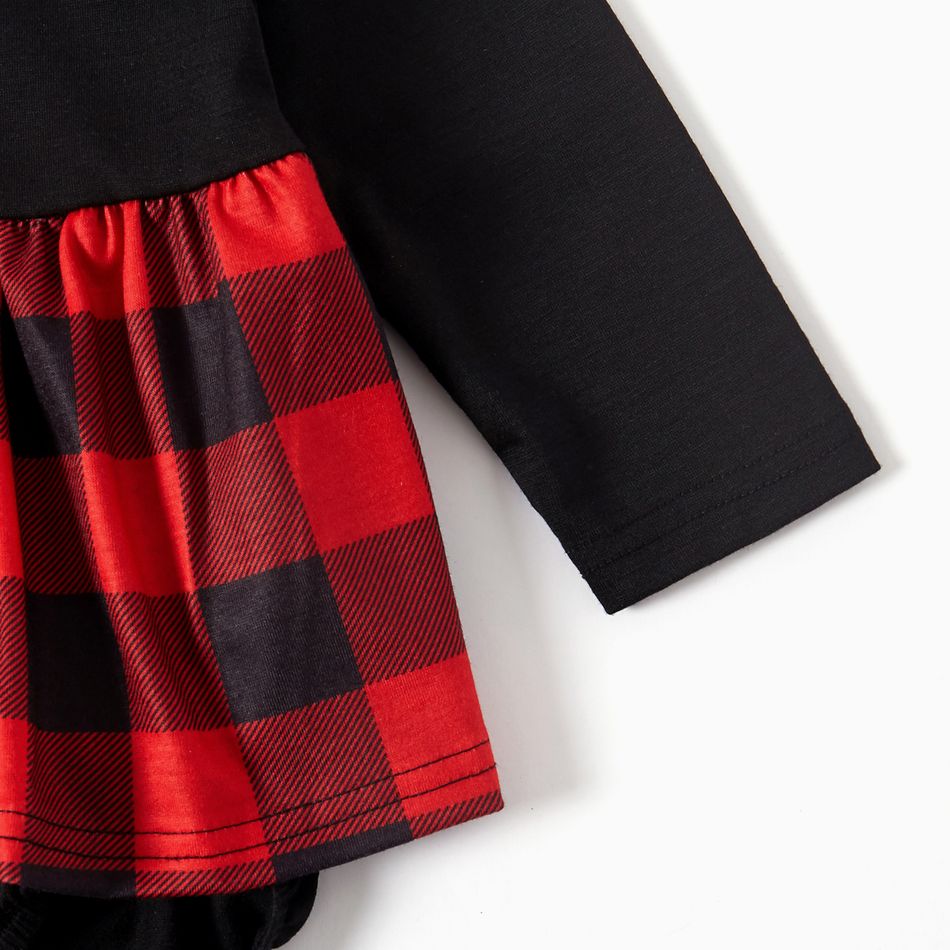 Family Matching Red Plaid Splicing Short-sleeve Belted Dresses and Polo Shirts Sets Color block big image 8