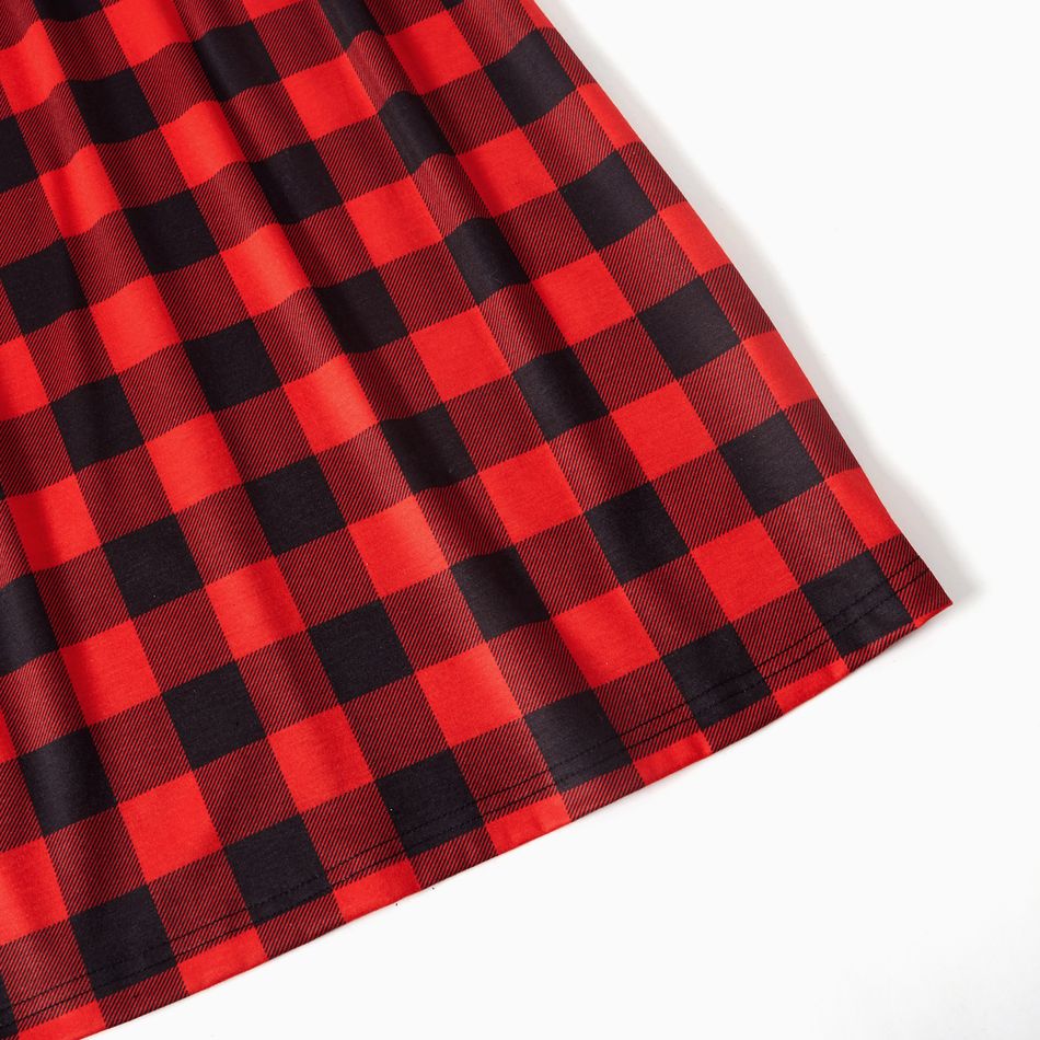 Family Matching Red Plaid Splicing Short-sleeve Belted Dresses and Polo Shirts Sets Color block big image 6