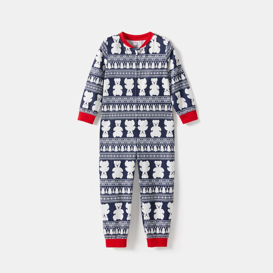 Christmas Bear Print Family Matching Long-sleeve Onesies Pajamas Sets (Flame Resistant) Dark blue/White/Red big image 7