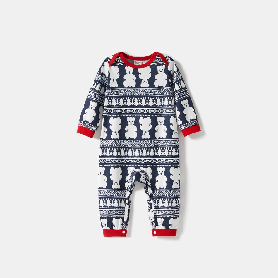 Christmas Bear Print Family Matching Long-sleeve Onesies Pajamas Sets (Flame Resistant) Dark blue/White/Red big image 9