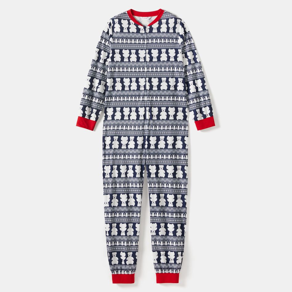 Christmas Bear Print Family Matching Long-sleeve Onesies Pajamas Sets (Flame Resistant) Dark blue/White/Red big image 4