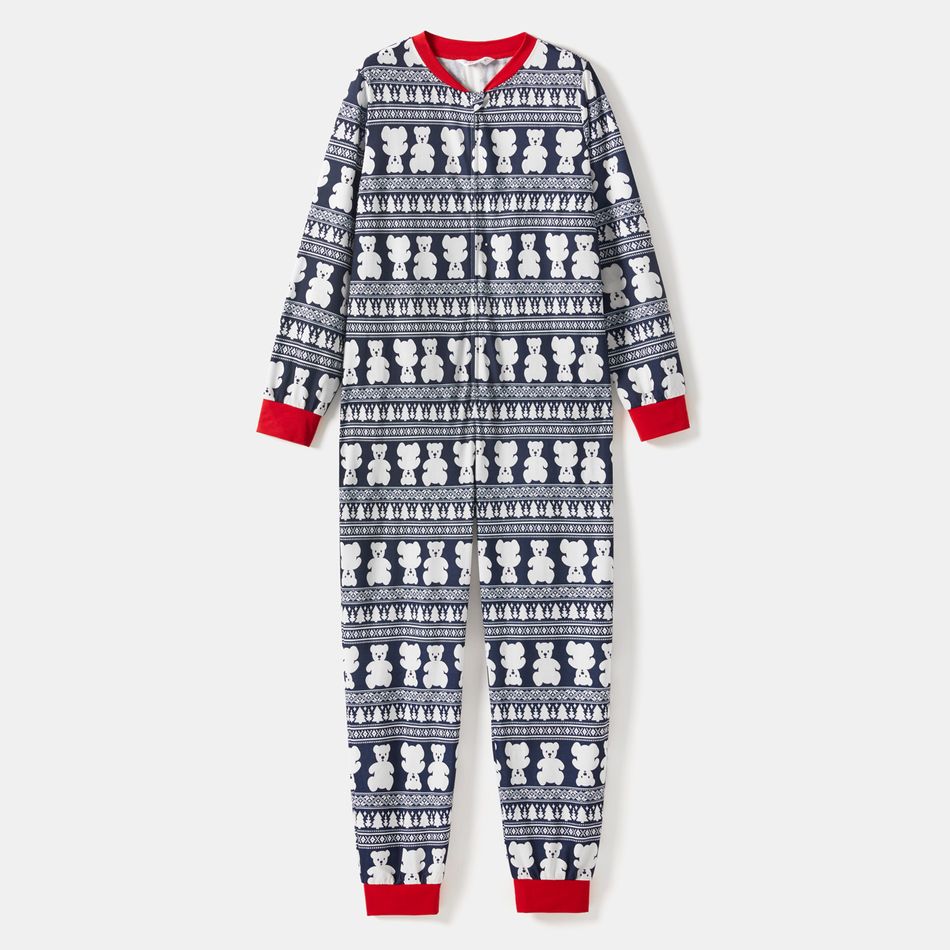 Christmas Bear Print Family Matching Long-sleeve Onesies Pajamas Sets (Flame Resistant) Dark blue/White/Red big image 2