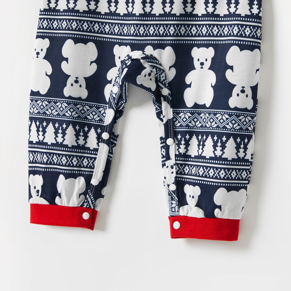 Christmas Bear Print Family Matching Long-sleeve Onesies Pajamas Sets (Flame Resistant) Dark blue/White/Red big image 12