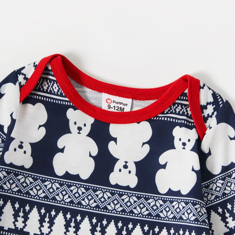 Christmas Bear Print Family Matching Long-sleeve Onesies Pajamas Sets (Flame Resistant) Dark blue/White/Red big image 11