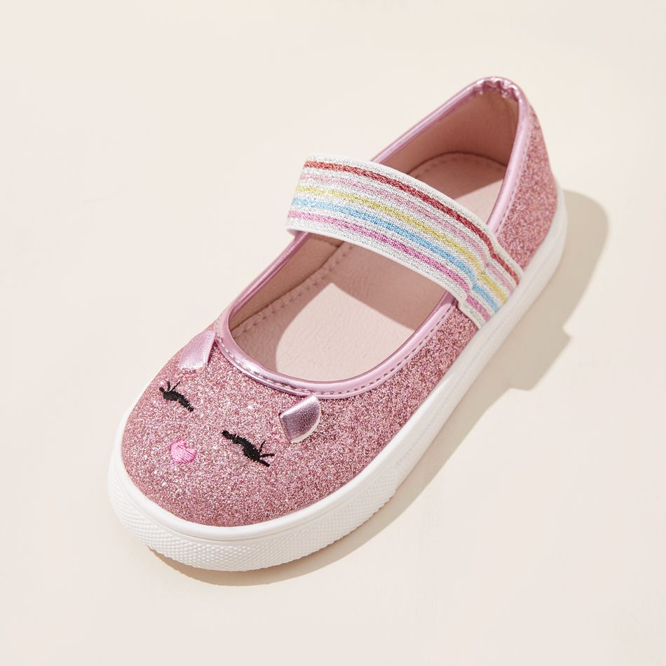 Toddler / Kid Cutie Cat Pattern Colorful Stripe Slip-on Sneakers Pink