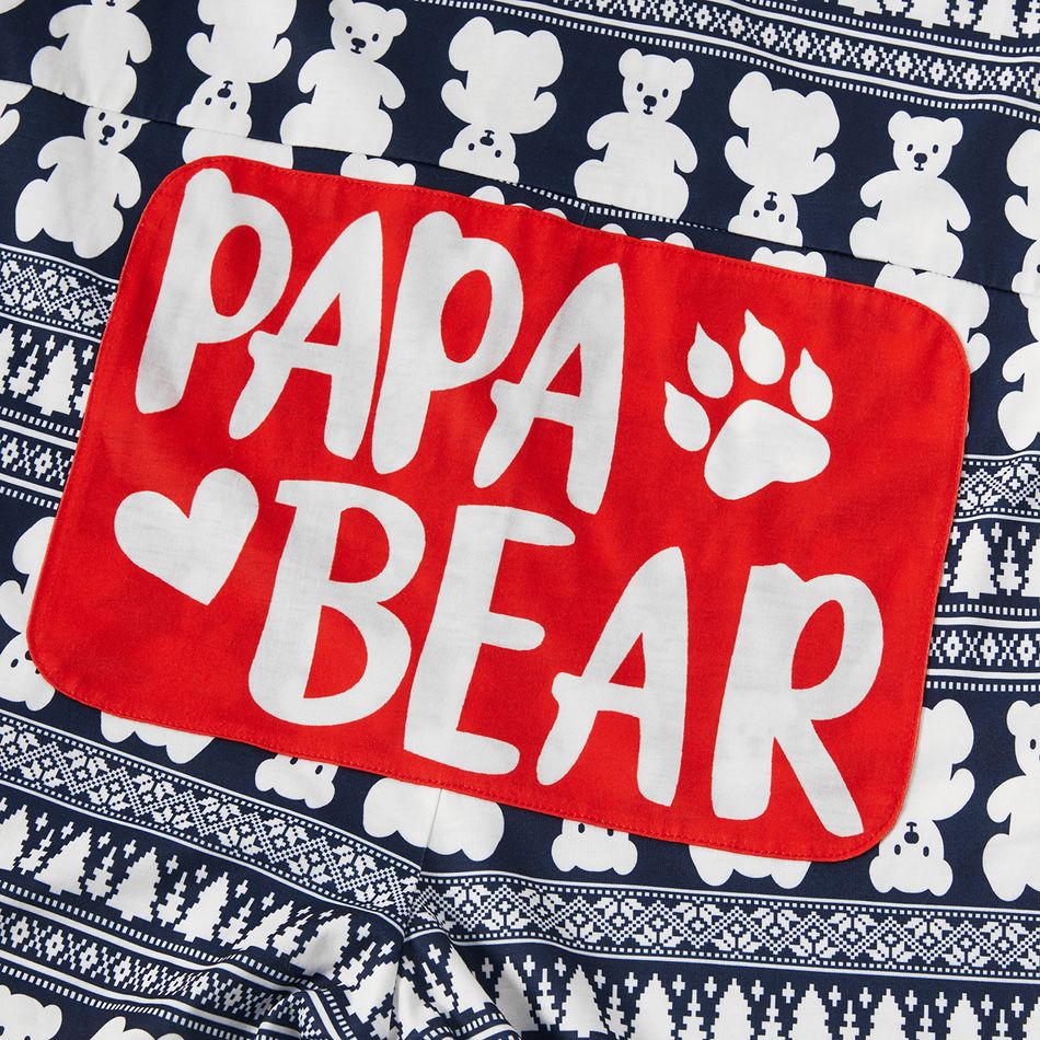 Christmas Bear Print Family Matching Long-sleeve Onesies Pajamas Sets (Flame Resistant) Dark blue/White/Red big image 3