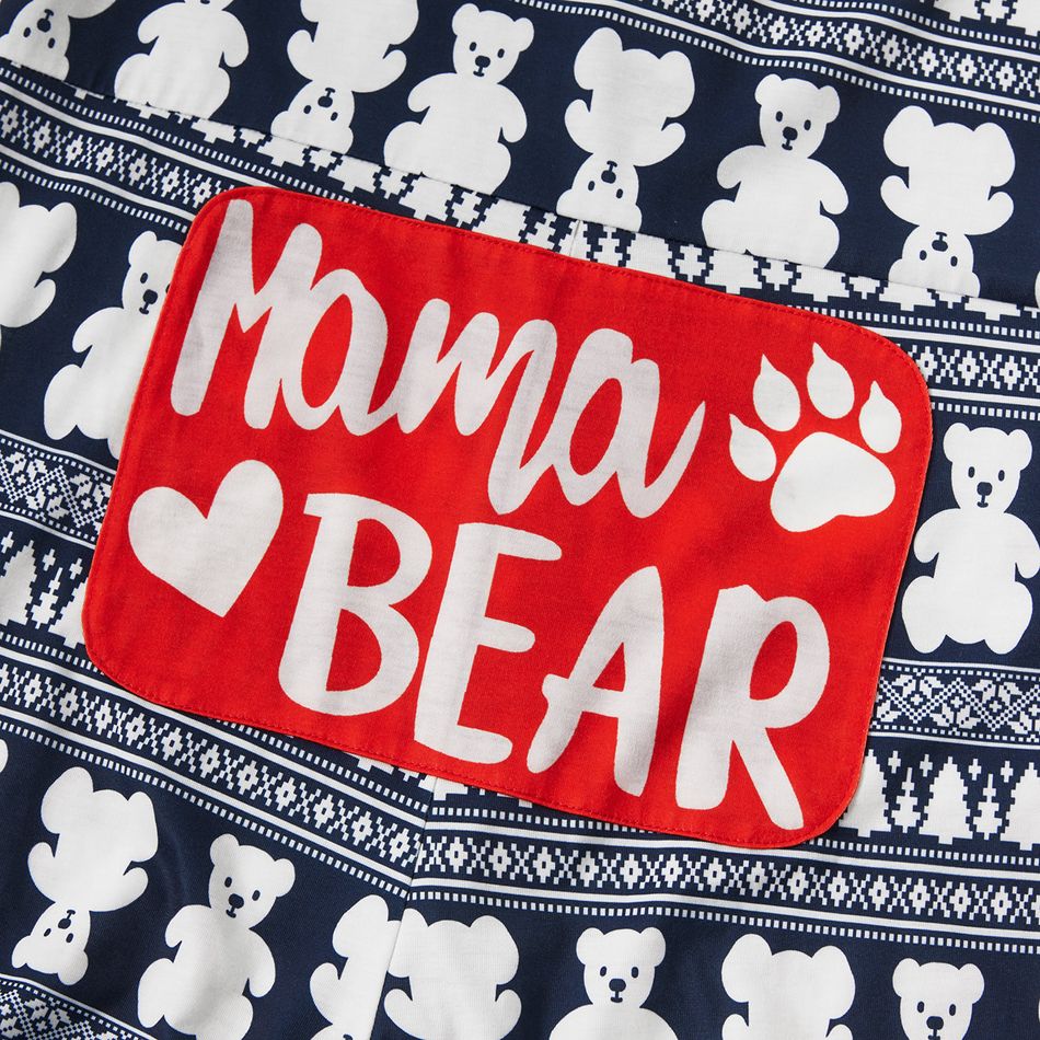 Christmas Bear Print Family Matching Long-sleeve Onesies Pajamas Sets (Flame Resistant) Dark blue/White/Red big image 6