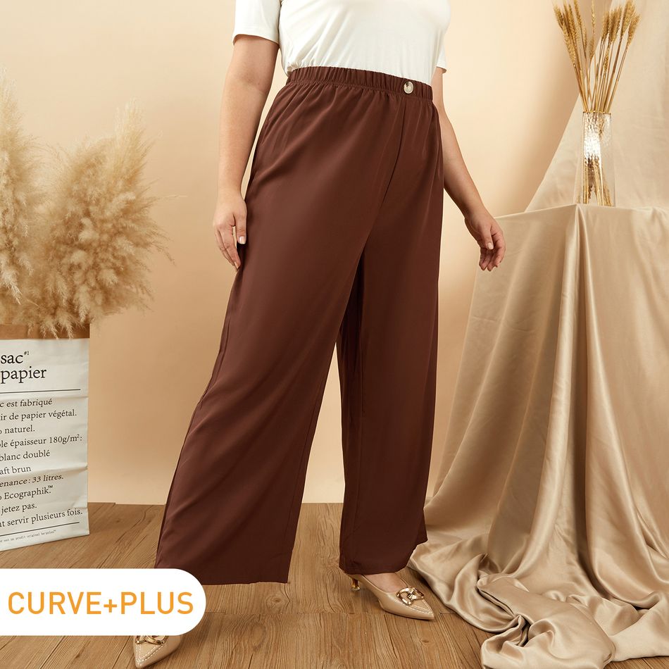 Women Plus Size Basics Brown Straight Pants Brown