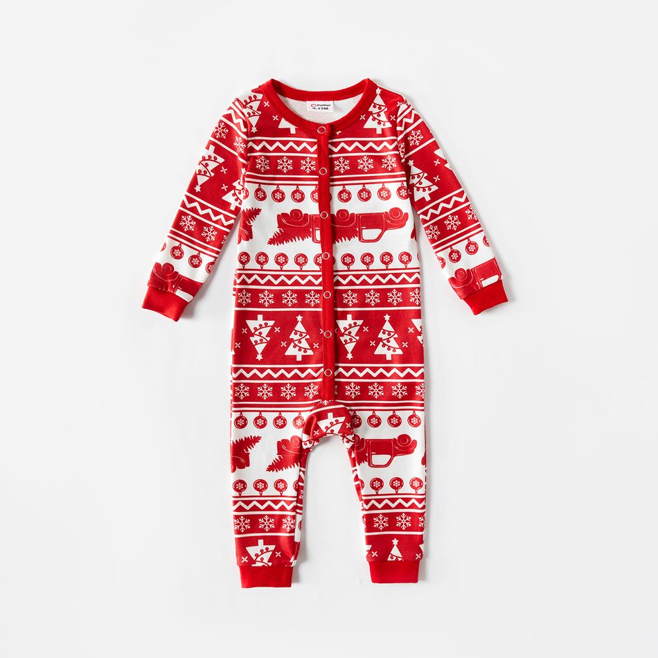 Christmas Car and Letter Print Snug Fit Red Family Matching Long-sleeve Pajamas Sets Red big image 10
