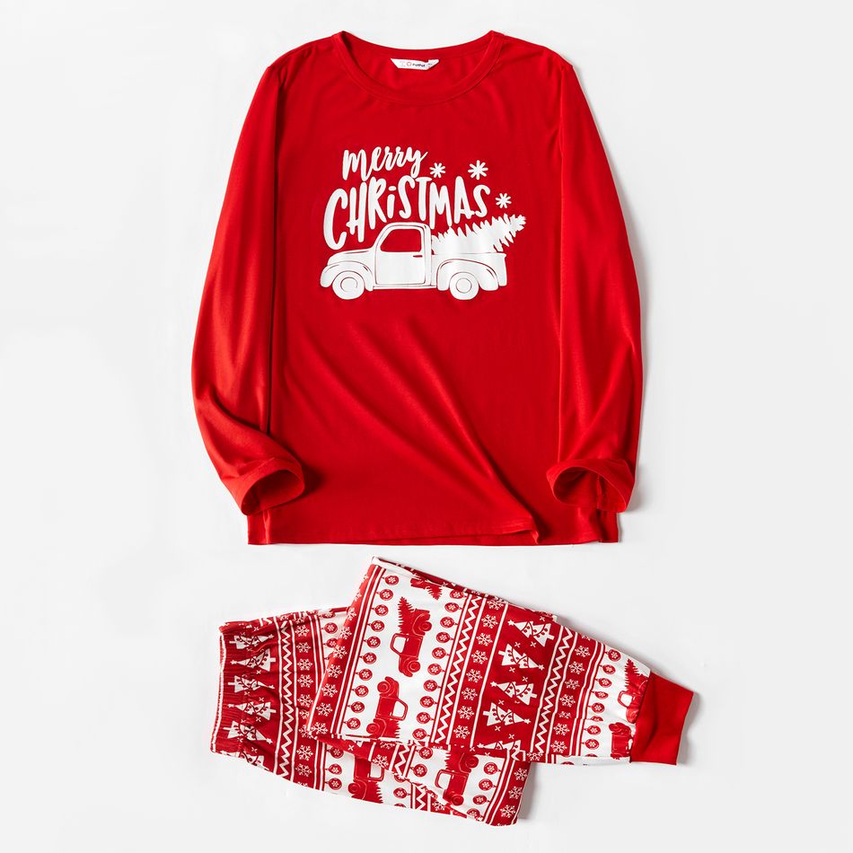 Christmas Car and Letter Print Snug Fit Red Family Matching Long-sleeve Pajamas Sets Red big image 6