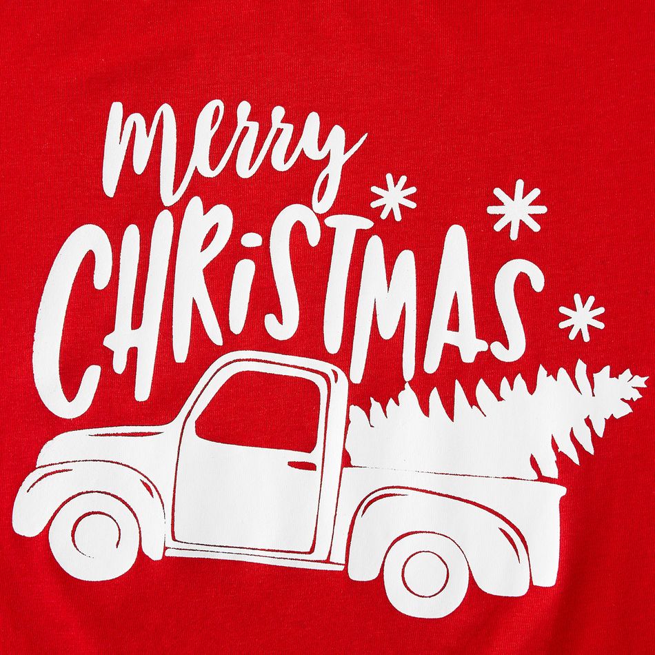 Christmas Car and Letter Print Snug Fit Red Family Matching Long-sleeve Pajamas Sets Red big image 8