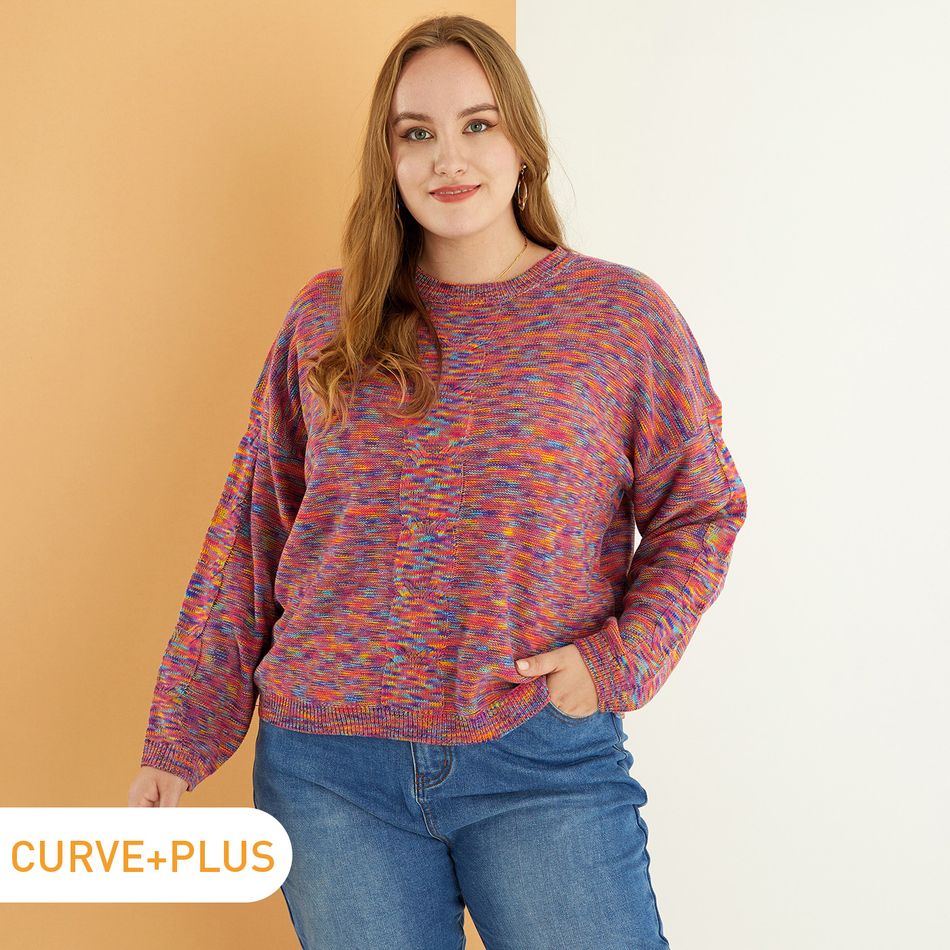 Women Plus Size Casual Colorblock Cable Knit Sweater Multi-color