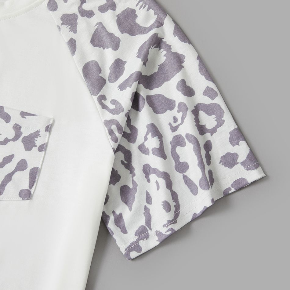 Grey and White Leopard Print Family Matching Sets(Short-sleeve Irregular Midi Dresses and T-shirts) Grey big image 9
