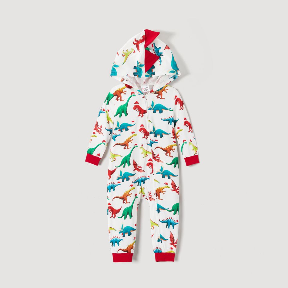 Christmas Dinosaur Print Family Matching Long-sleeve Hooded Onesies Pajamas Sets (Flame Resistant) Multi-color big image 12