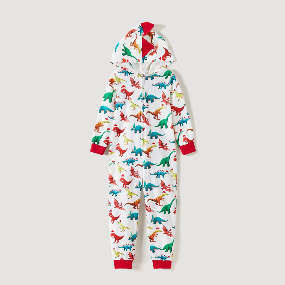 Christmas Dinosaur Print Family Matching Long-sleeve Hooded Onesies Pajamas Sets (Flame Resistant) Multi-color big image 10