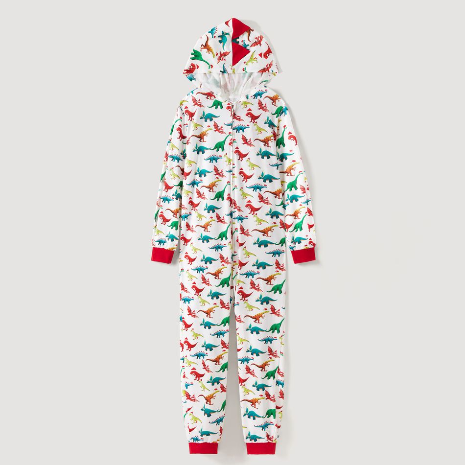 Christmas Dinosaur Print Family Matching Long-sleeve Hooded Onesies Pajamas Sets (Flame Resistant) Multi-color big image 6