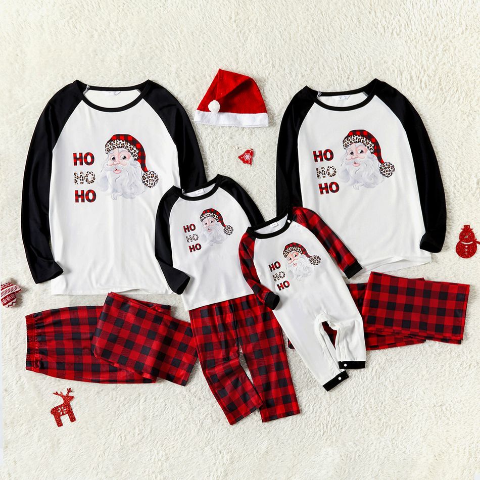 Christmas Santa and Letter Print Family Matching Raglan Long-sleeve Pajamas Sets (Flame Resistant) Red