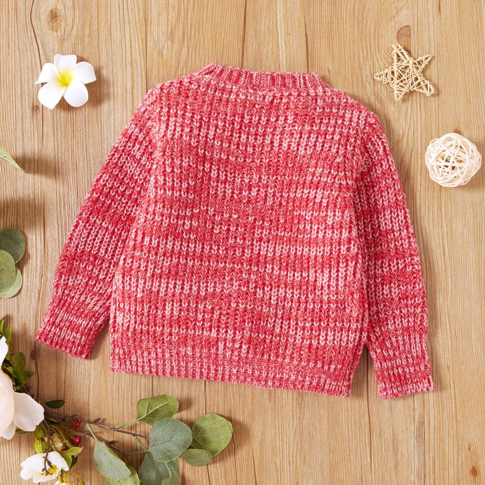 Toddler Girl Button Design Waffle Knit Sweater Cardigan Red/White big image 2