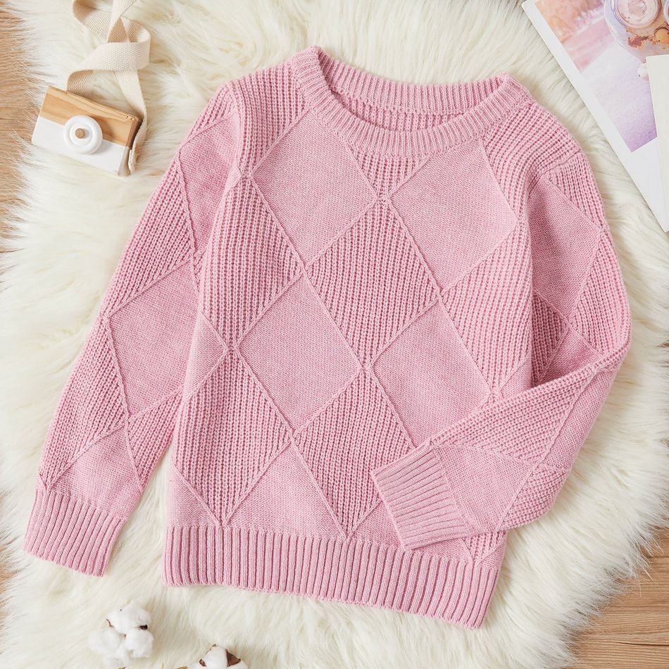 Beautiful Kid Girl Solid Geometric Sweater Pink