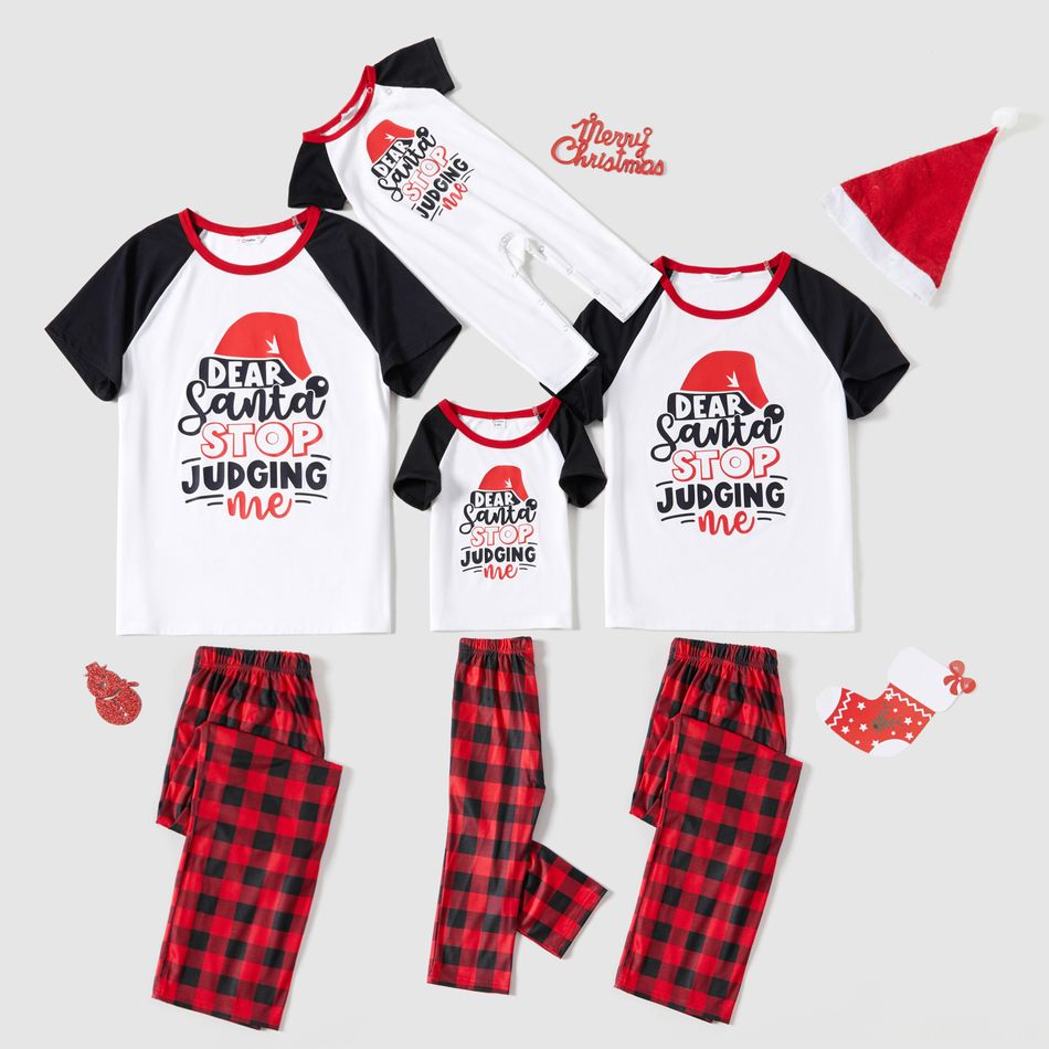 Christmas Letter Print Family Matching Raglan Short-sleeve Pajamas Sets (Flame Resistant) Black/White/Red