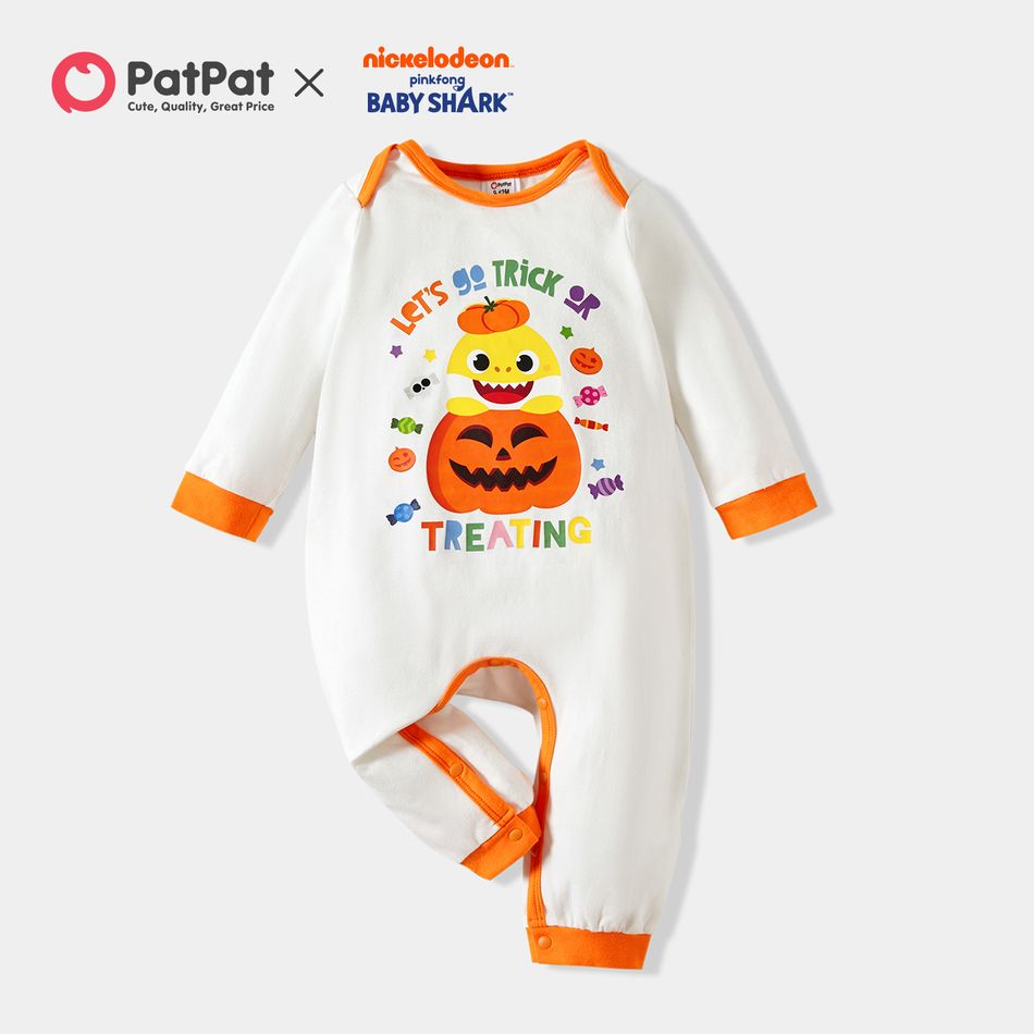 Baby Shark Halloween Pumpkin Cotton Jumpsuit for Baby White