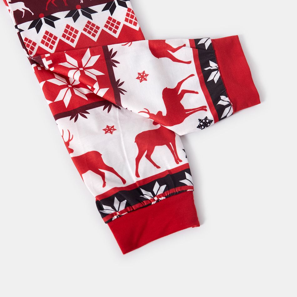 Christmas All Over Snowflake Print Red Family Matching Long-sleeve Pajamas Sets (Flame Resistant) Multi-color big image 8
