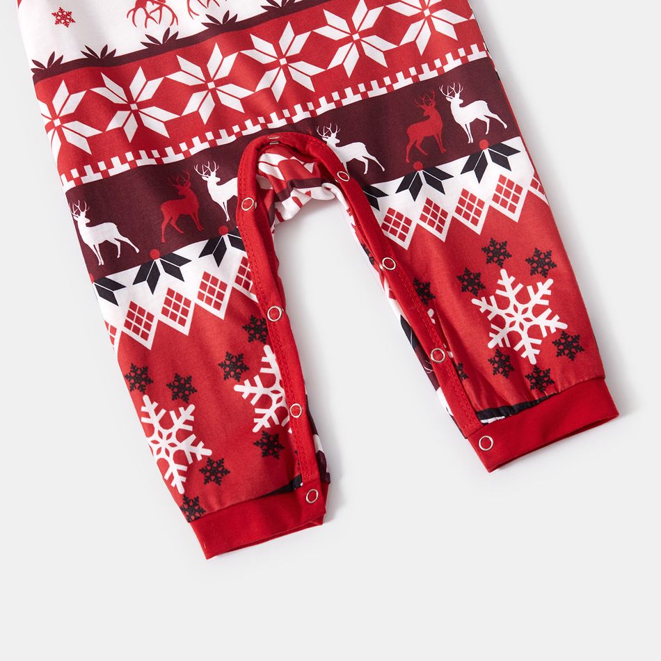 Christmas All Over Snowflake Print Red Family Matching Long-sleeve Pajamas Sets (Flame Resistant) Multi-color big image 11