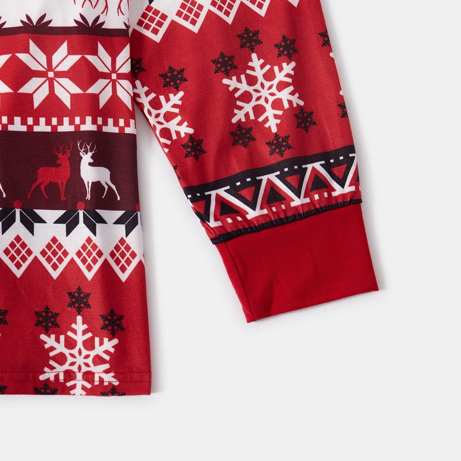 Christmas All Over Snowflake Print Red Family Matching Long-sleeve Pajamas Sets (Flame Resistant) Multi-color big image 3