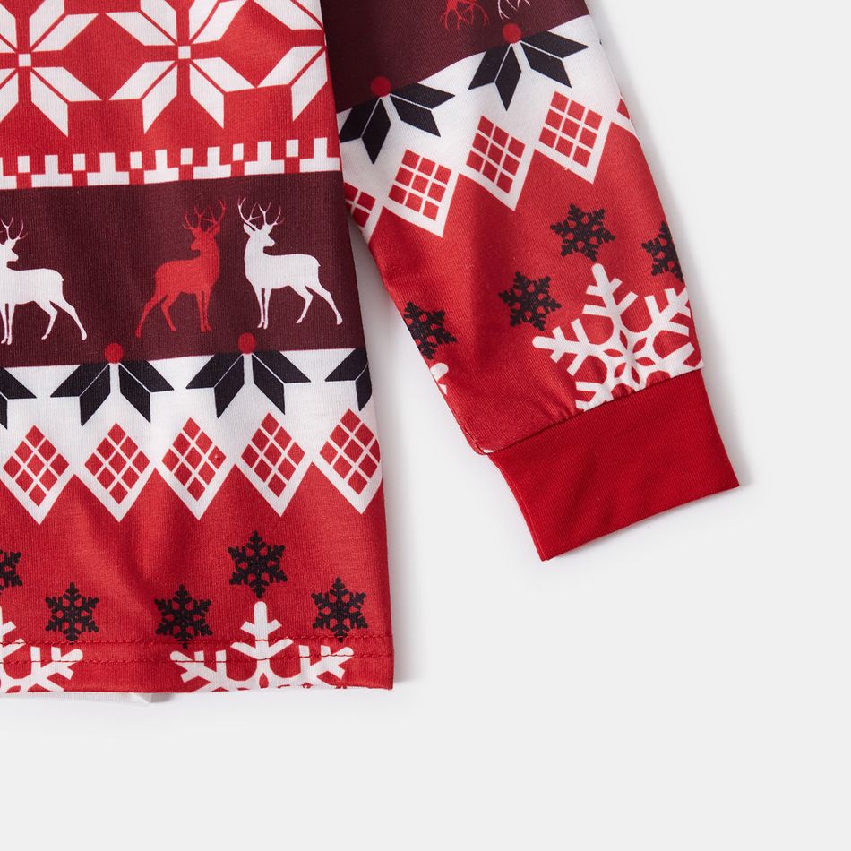 Christmas All Over Snowflake Print Red Family Matching Long-sleeve Pajamas Sets (Flame Resistant) Multi-color big image 5