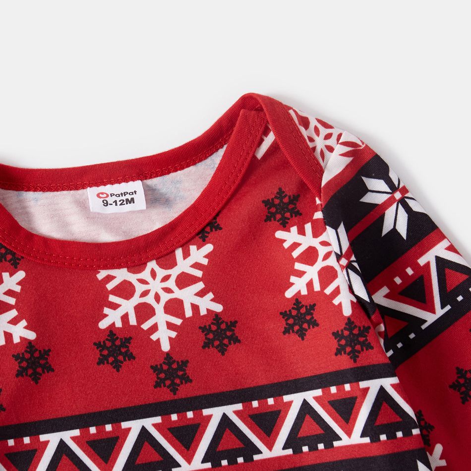 Christmas All Over Snowflake Print Red Family Matching Long-sleeve Pajamas Sets (Flame Resistant) Multi-color big image 10