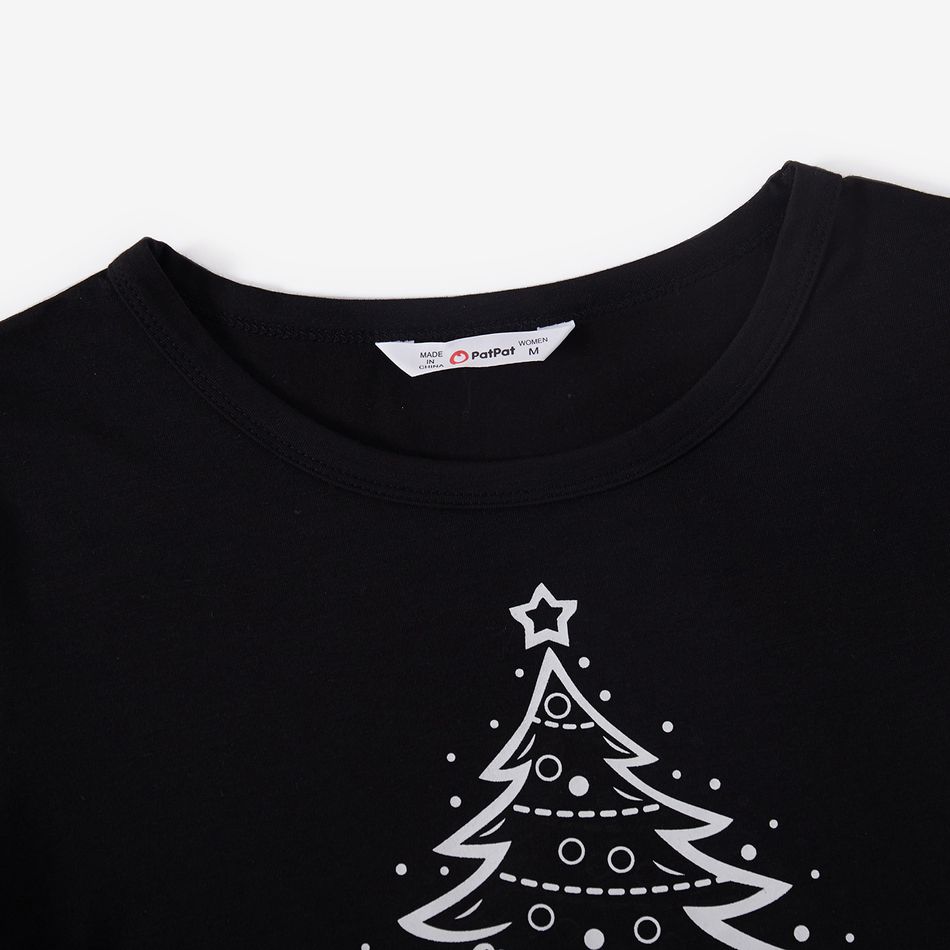 Christmas Tree and Letter Print Family Matching Black Short-sleeve Plaid Pajamas Sets (Flame Resistant) Black big image 6
