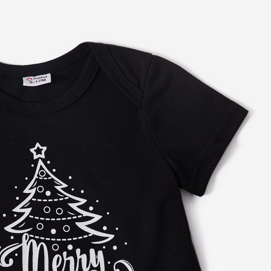 Christmas Tree and Letter Print Family Matching Black Short-sleeve Plaid Pajamas Sets (Flame Resistant) Black big image 10