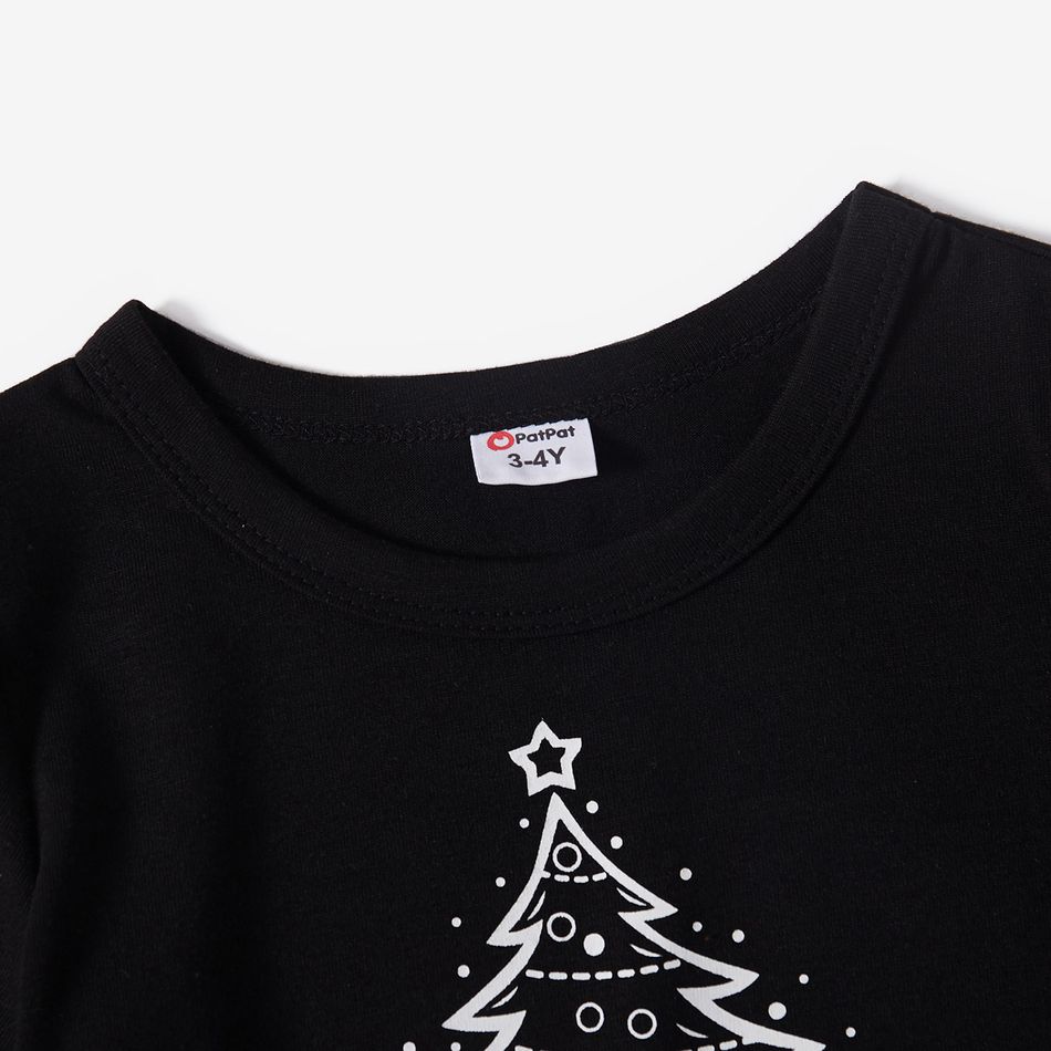 Christmas Tree and Letter Print Family Matching Black Short-sleeve Plaid Pajamas Sets (Flame Resistant) Black big image 8