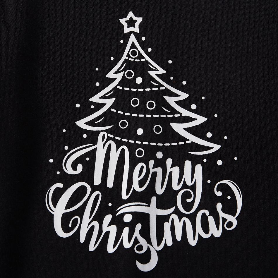 Christmas Tree and Letter Print Family Matching Black Short-sleeve Plaid Pajamas Sets (Flame Resistant) Black big image 3