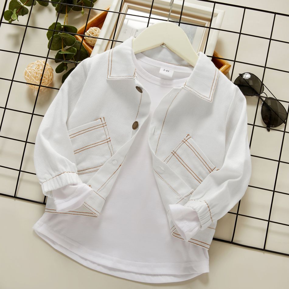 Baby / Toddler Boy Trendy Dinosaur Print Denim Jacket White big image 1
