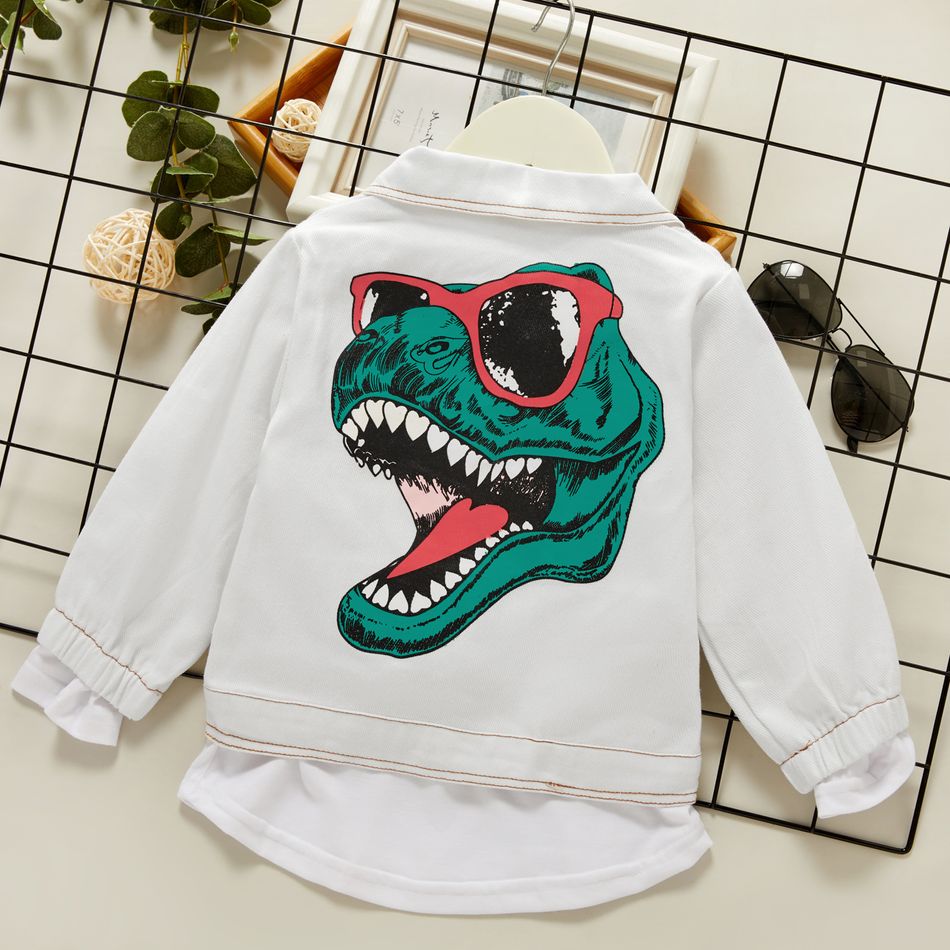 Baby / Toddler Boy Trendy Dinosaur Print Denim Jacket White big image 5