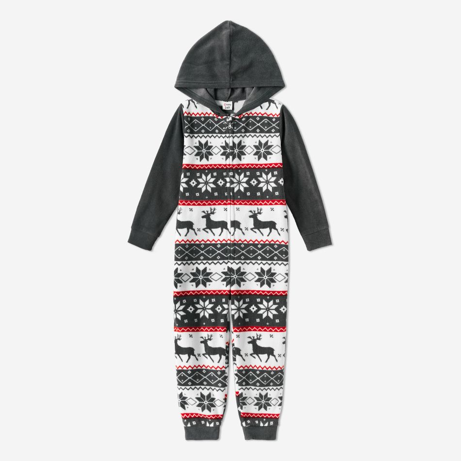 Christmas Print Family Matching Hooded Thickened Long-sleeve Polar Fleece Onesies Pajamas Sets (Flame Resistant) Dark Grey big image 8
