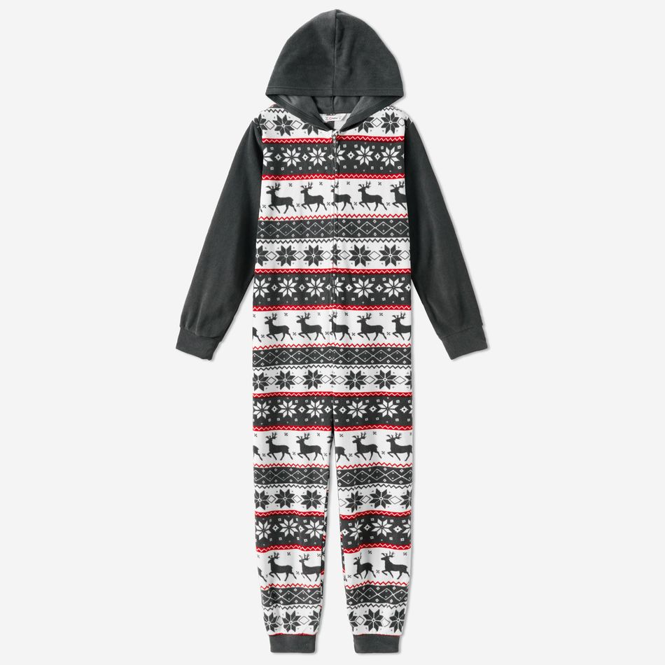 Christmas Print Family Matching Hooded Thickened Long-sleeve Polar Fleece Onesies Pajamas Sets (Flame Resistant) Dark Grey big image 6