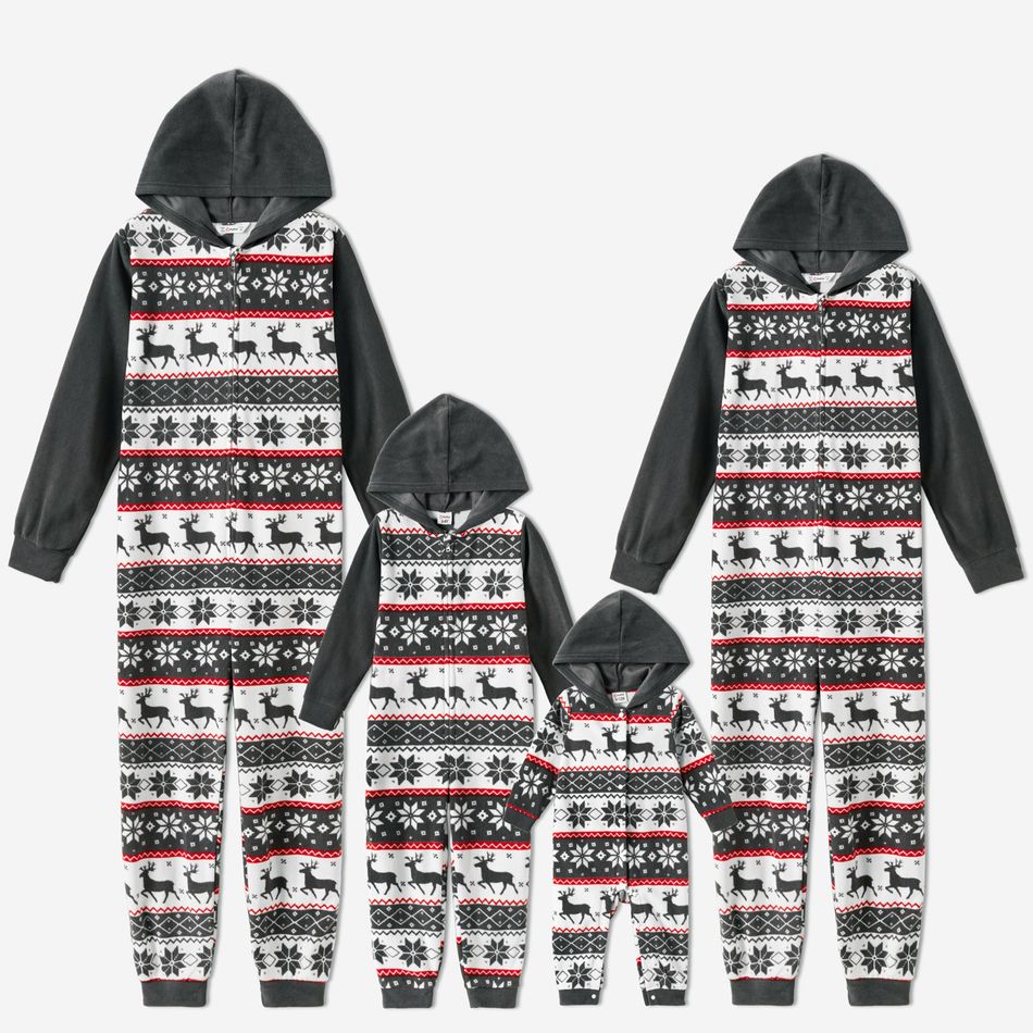 Christmas Print Family Matching Hooded Thickened Long-sleeve Polar Fleece Onesies Pajamas Sets (Flame Resistant) Dark Grey big image 2